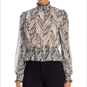 Francesca's Treva Black & White Mock Turtleneck Ruffled Blouse NWT Size Large